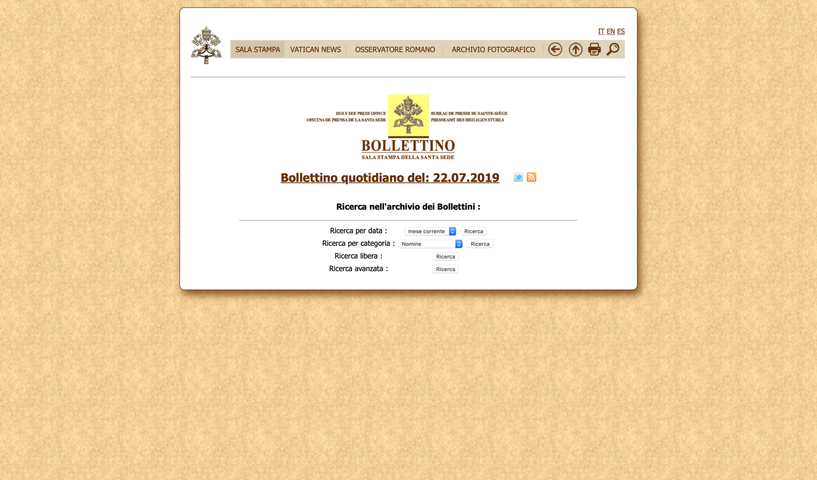 Pagina bollettino