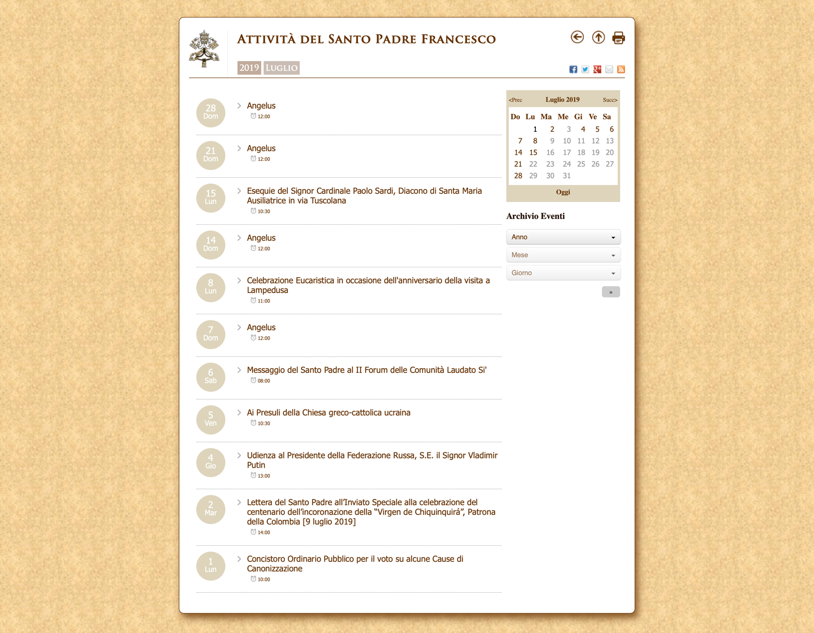 Pagina calendario
